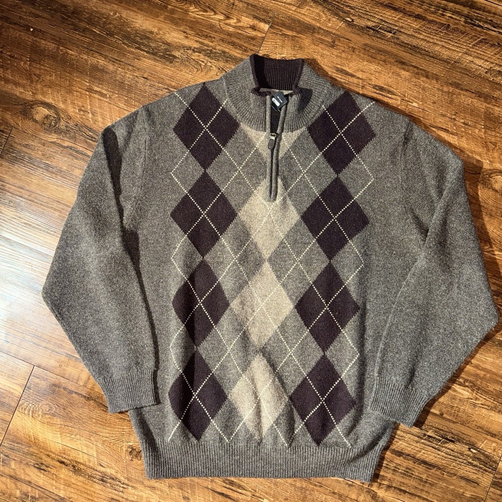 Jos. A Bank XL Men's Diamond Print Lambswool 1/4 Zip Sweater